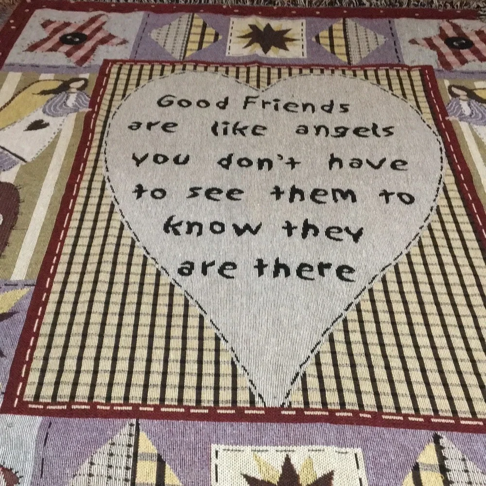 Vintage Blanket Good Friends/Angels Rustic Farmhouse Country Throw or Wall Decor
